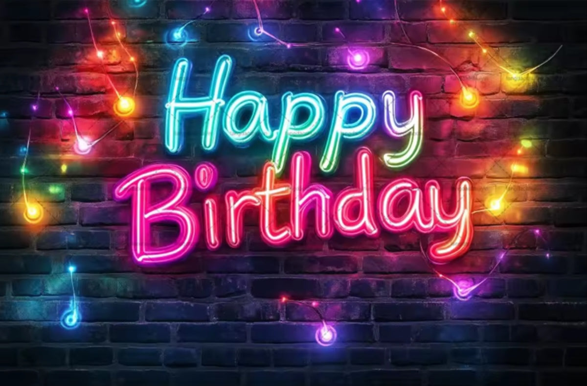 Polyester 300x200cm Neon Glow Graffiti Splashed Brick Wall Glitter Birthday Backgrounds