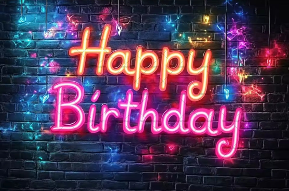 Polyester 300x200cm Neon Glow Graffiti Splashed Brick Wall Glitter Birthday Backgrounds