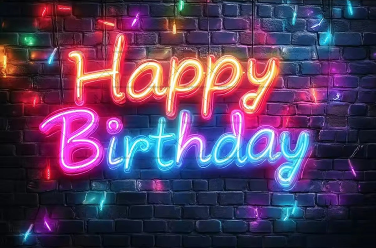 Polyester 300x200cm Neon Glow Graffiti Splashed Brick Wall Glitter Birthday Backgrounds