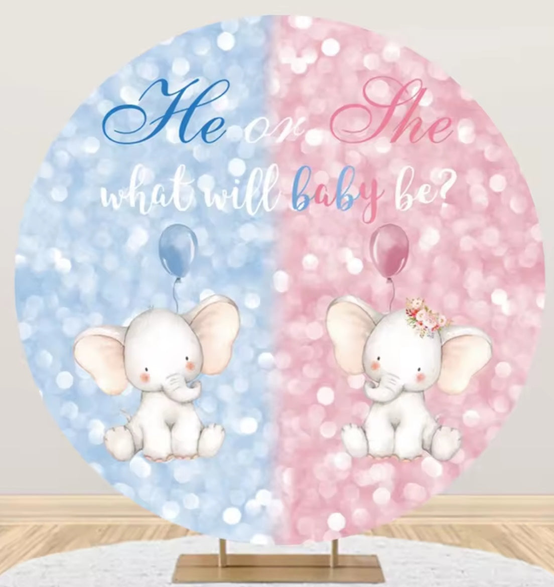 D 3ft(100cm)Poly Gender Reveal Boy Or Girl Round Backdrop Party Decor