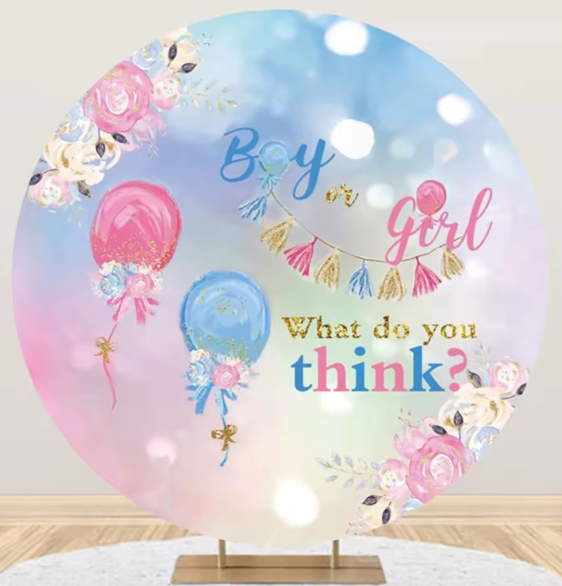 D 3ft(100cm)Poly Gender Reveal Boy Or Girl Round Backdrop Party Decor