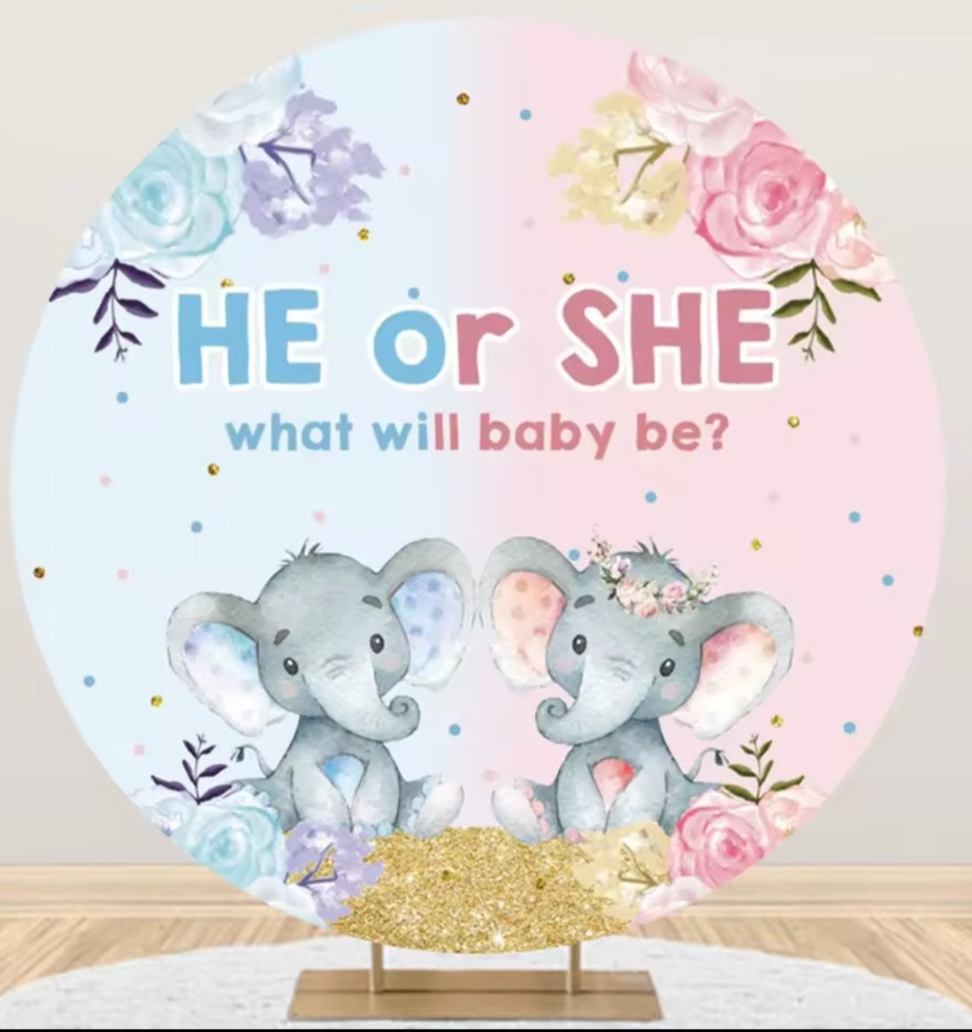 D 3ft(100cm)Poly Gender Reveal Boy Or Girl Round Backdrop Party Decor