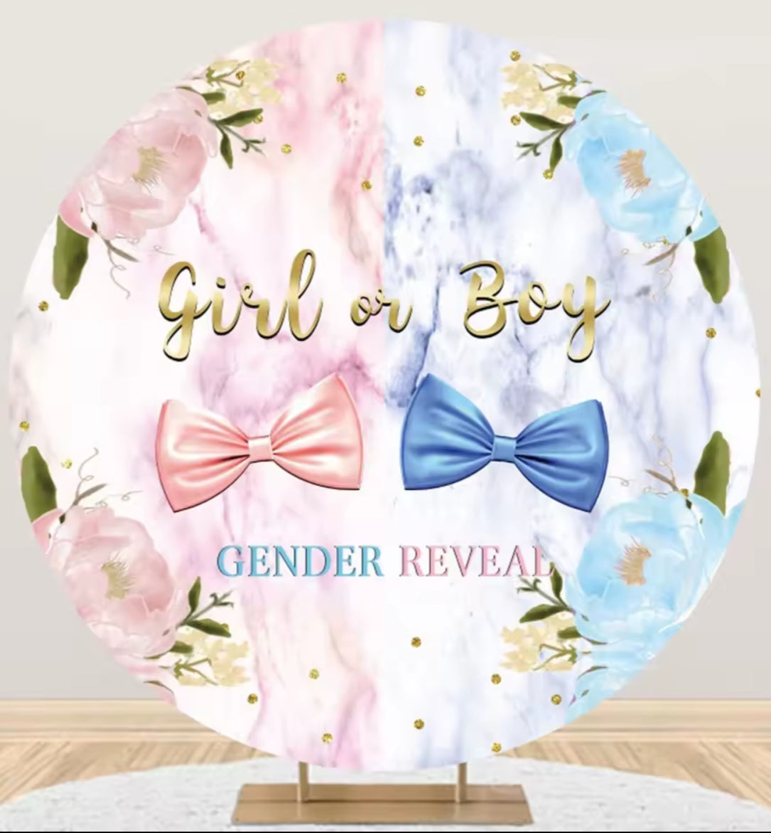 D 3ft(100cm)Poly Gender Reveal Boy Or Girl Round Backdrop Party Decor