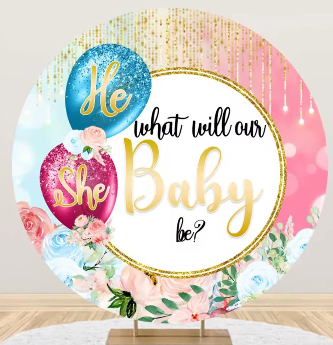 D 3ft(100cm)Poly Gender Reveal Boy Or Girl Round Backdrop Party Decor