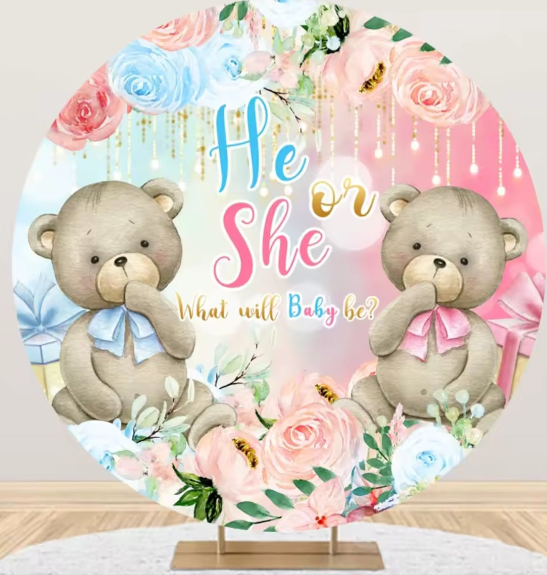 D 3ft(100cm)Poly Gender Reveal Boy Or Girl Round Backdrop Party Decor