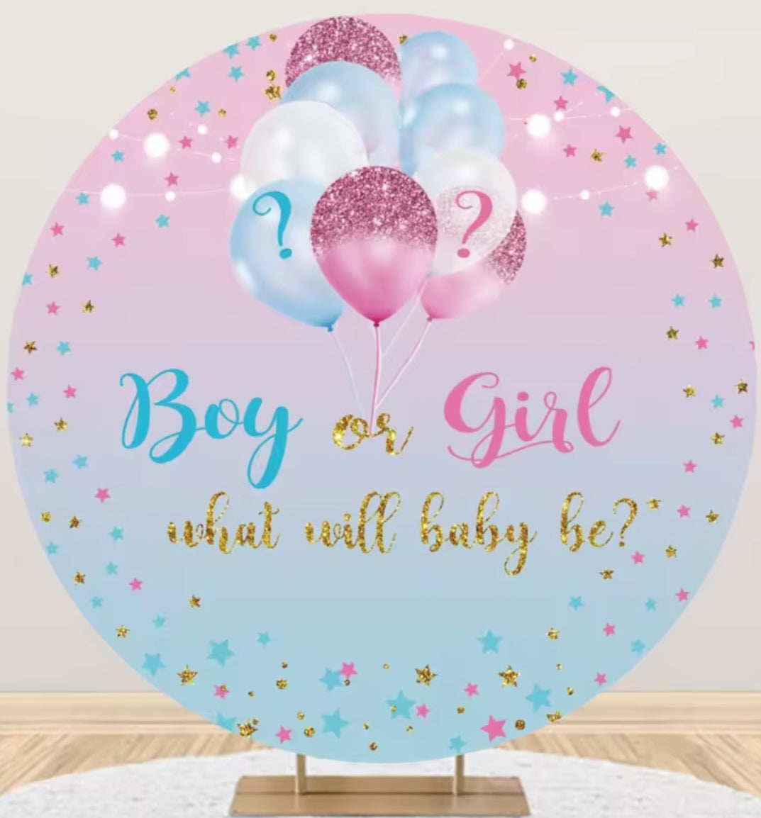 D 3ft(100cm)Poly Gender Reveal Boy Or Girl Round Backdrop Party Decor