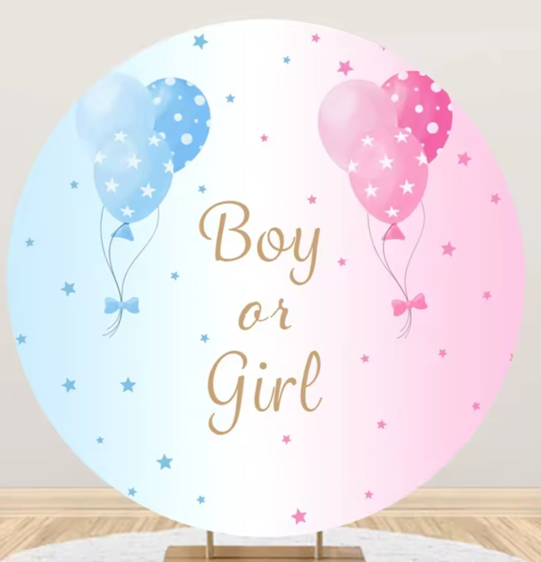 D 3ft(100cm)Poly Gender Reveal Boy Or Girl Round Backdrop Party Decor