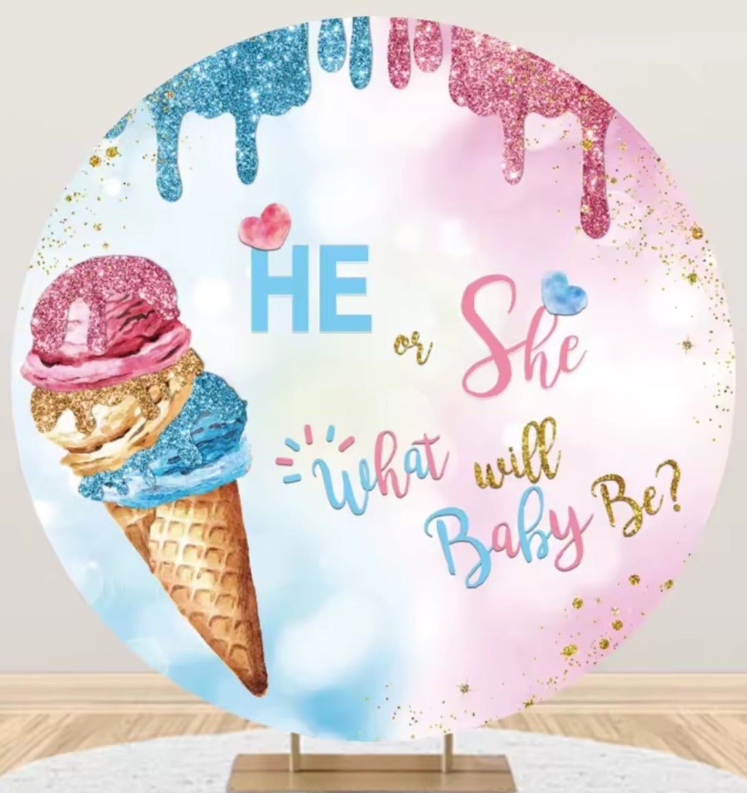 D 3ft(100cm)Poly Gender Reveal Boy Or Girl Round Backdrop Party Decor
