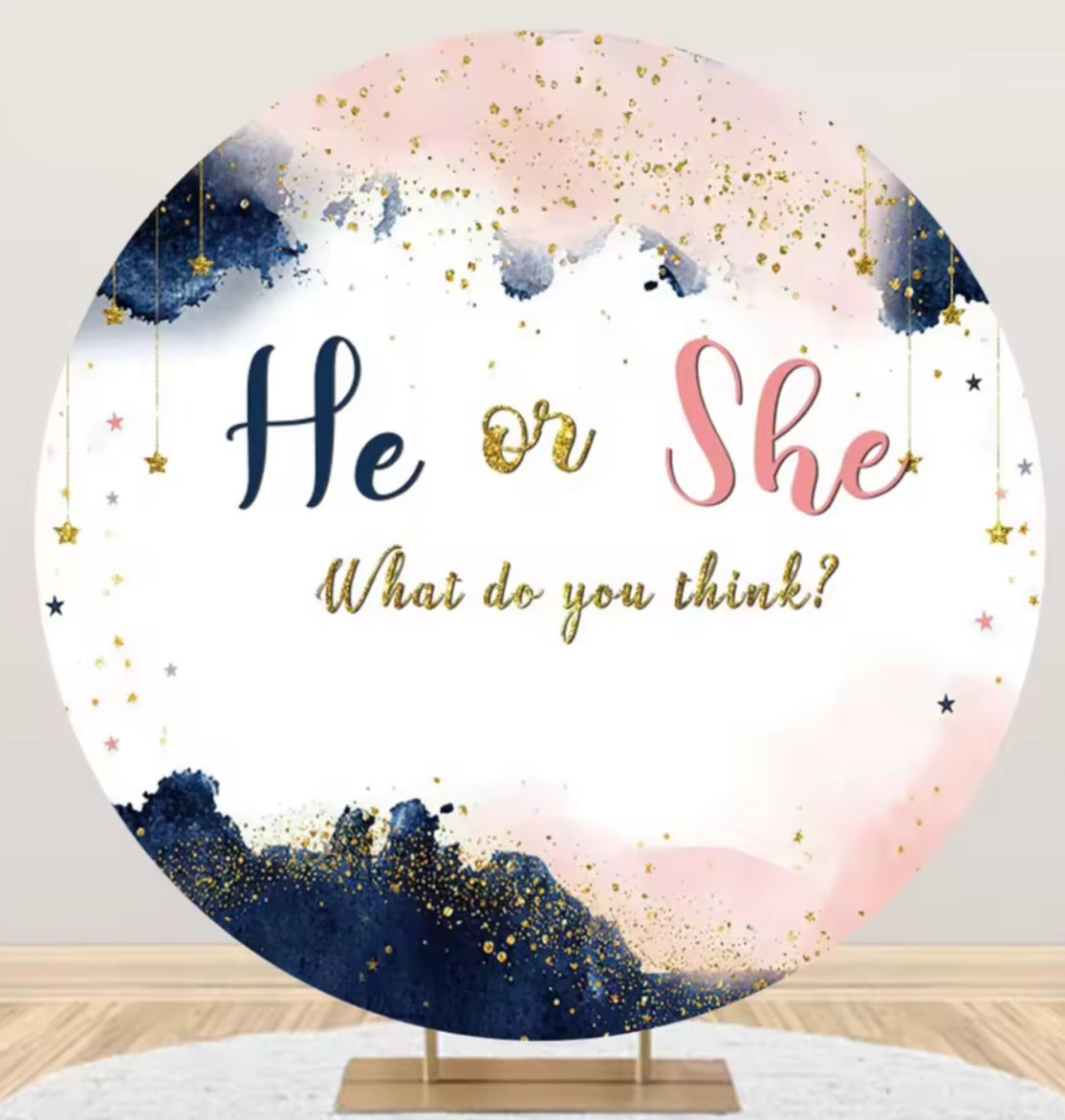 D 3ft(100cm)Poly Gender Reveal Boy Or Girl Round Backdrop Party Decor