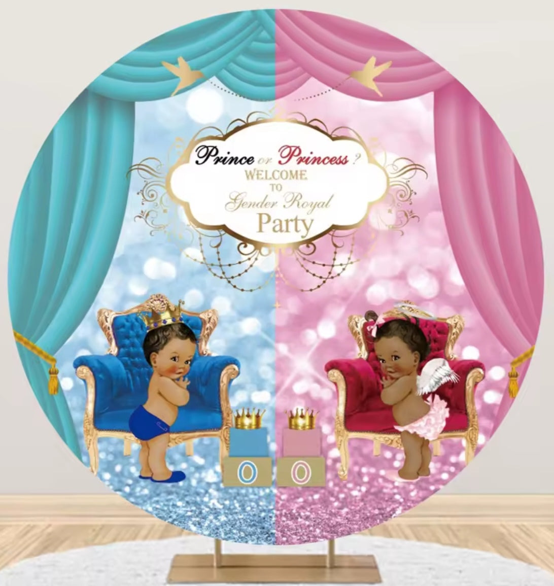 D 3ft(100cm)Poly Gender Reveal Boy Or Girl Round Backdrop Party Decor