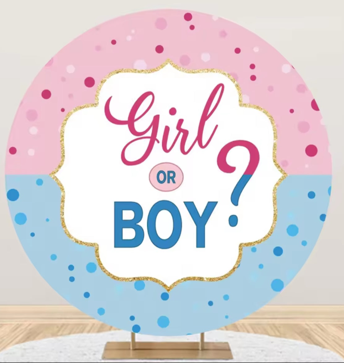 D 3ft(100cm)Poly Gender Reveal Boy Or Girl Round Backdrop Party Decor