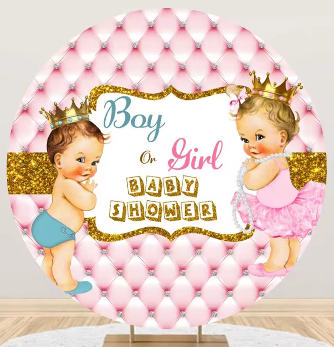 D 3ft(100cm)Poly Gender Reveal Boy Or Girl Round Backdrop Party Decor