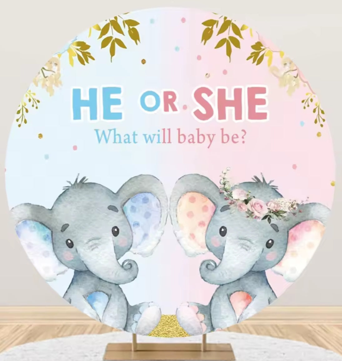 D 3ft(100cm)Poly Gender Reveal Boy Or Girl Round Backdrop Party Decor