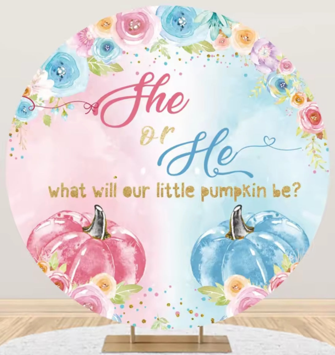 D 3ft(100cm)Poly Gender Reveal Boy Or Girl Round Backdrop Party Decor