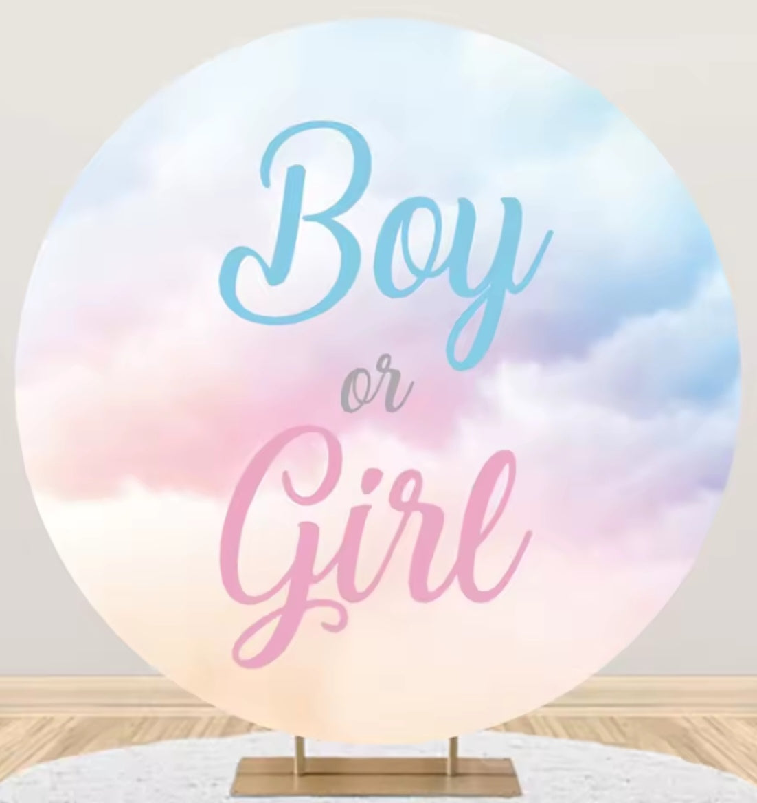 D 3ft(100cm)Poly Gender Reveal Boy Or Girl Round Backdrop Party Decor