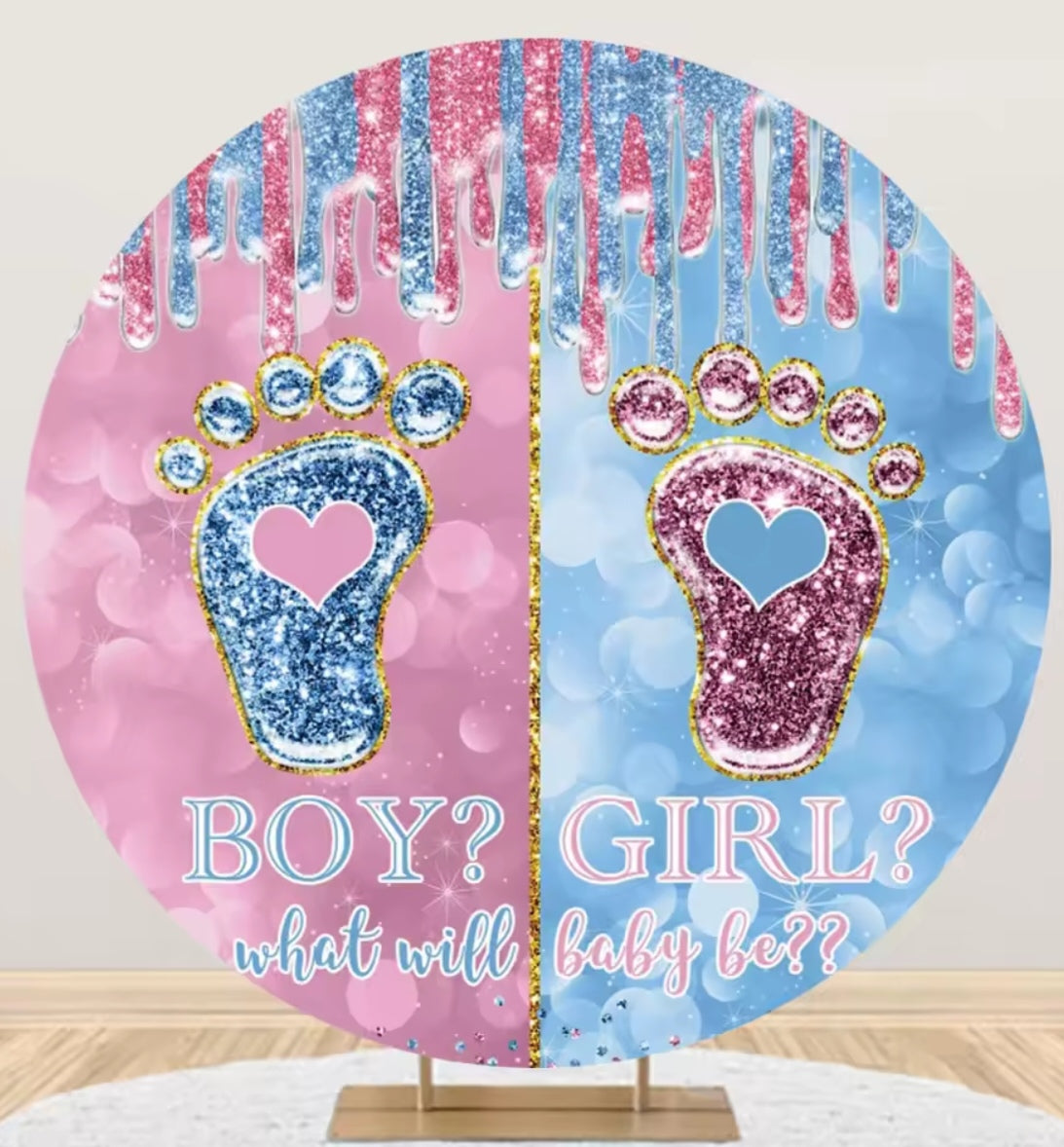 D 3ft(100cm)Poly Gender Reveal Boy Or Girl Round Backdrop Party Decor