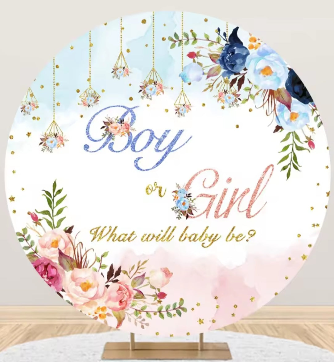 D 3ft(100cm)Poly Gender Reveal Boy Or Girl Round Backdrop Party Decor