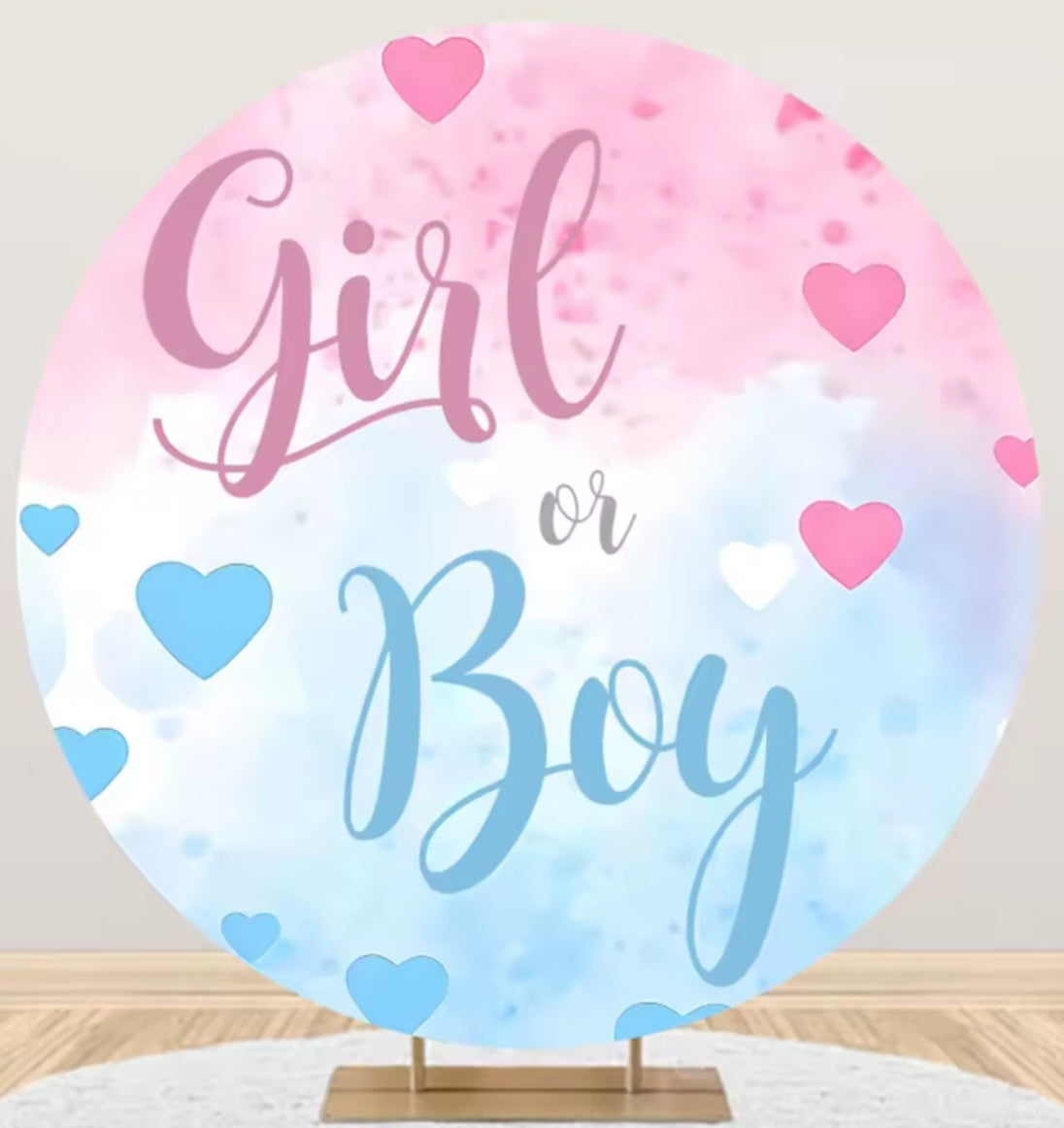 D 3ft(100cm)Poly Gender Reveal Boy Or Girl Round Backdrop Party Decor