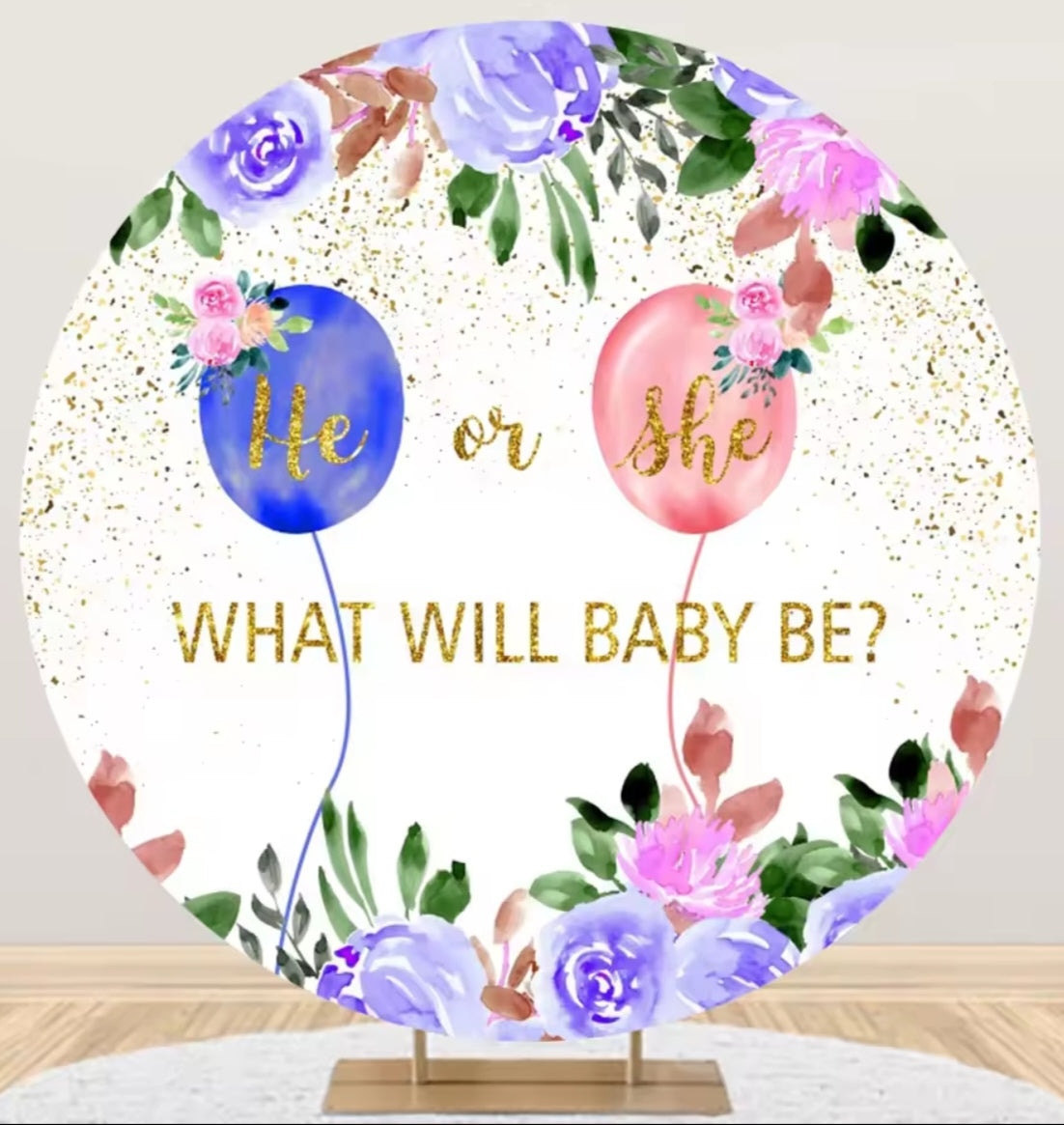 D 3ft(100cm)Poly Gender Reveal Boy Or Girl Round Backdrop Party Decor