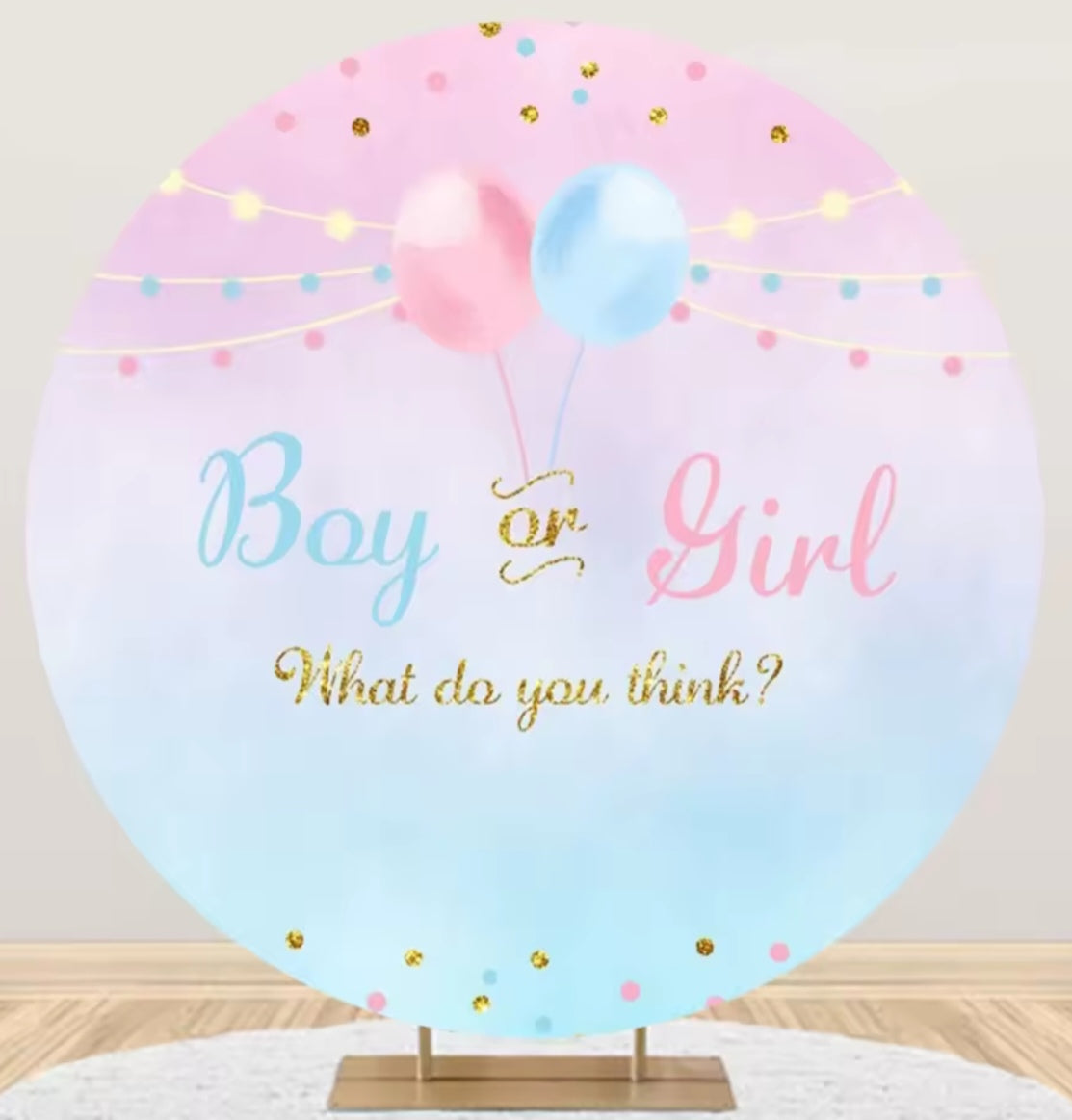 D 3ft(100cm)Poly Gender Reveal Boy Or Girl Round Backdrop Party Decor