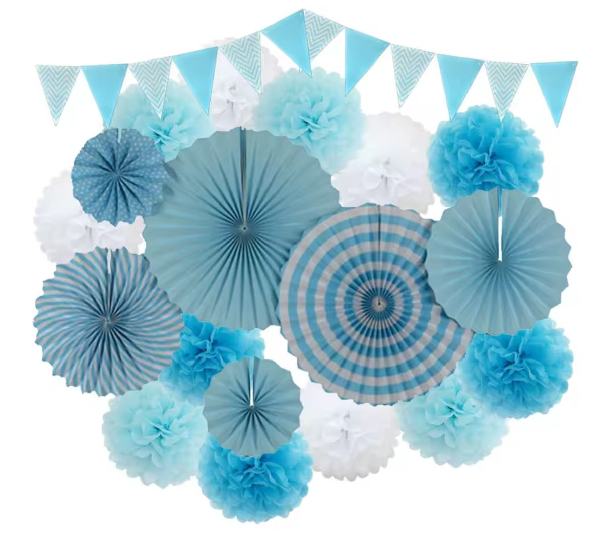 Mixed Size Paper Fan Tissue Pompom Party Decorations