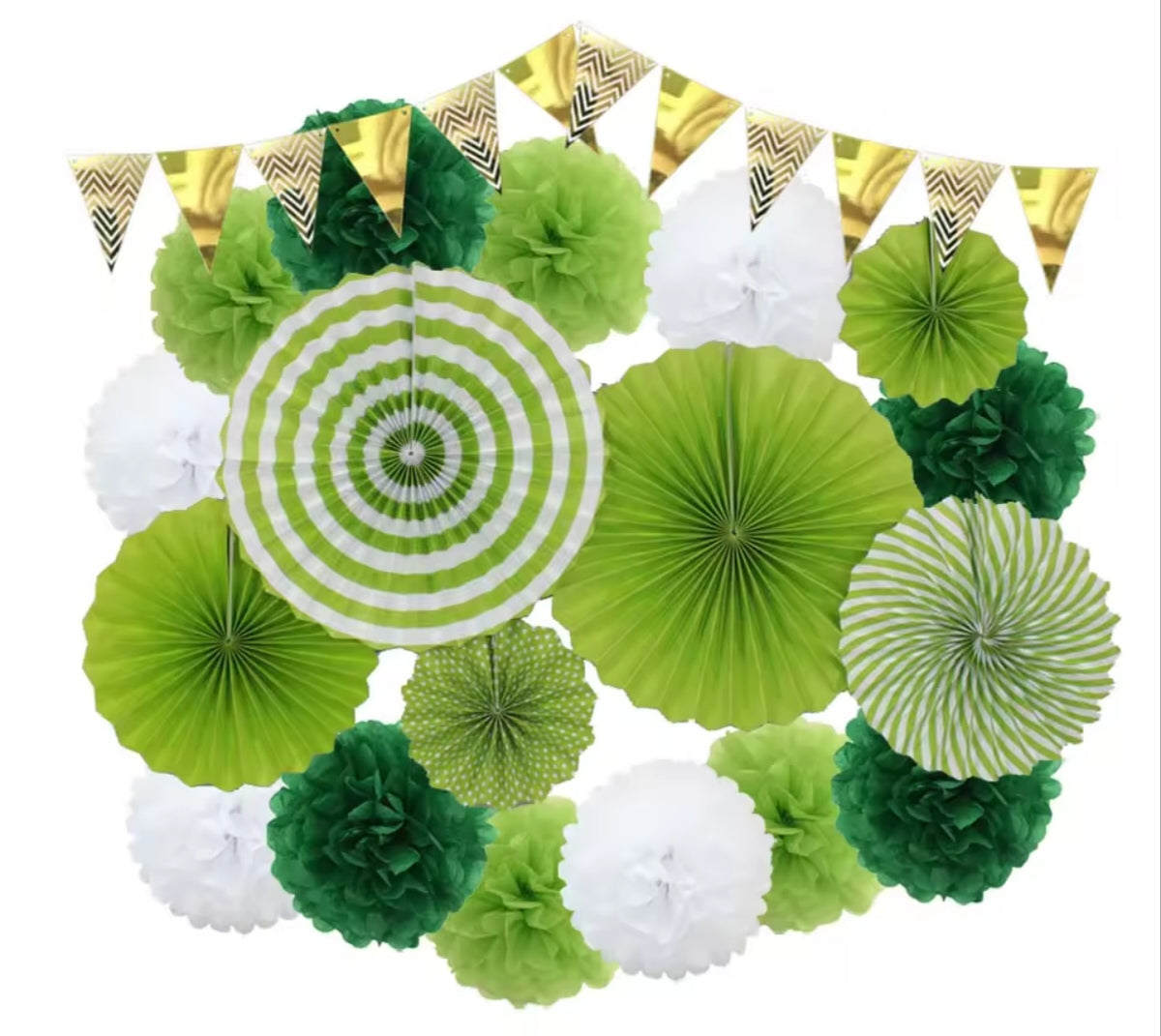 Mixed Size Paper Fan Tissue Pompom Party Decorations