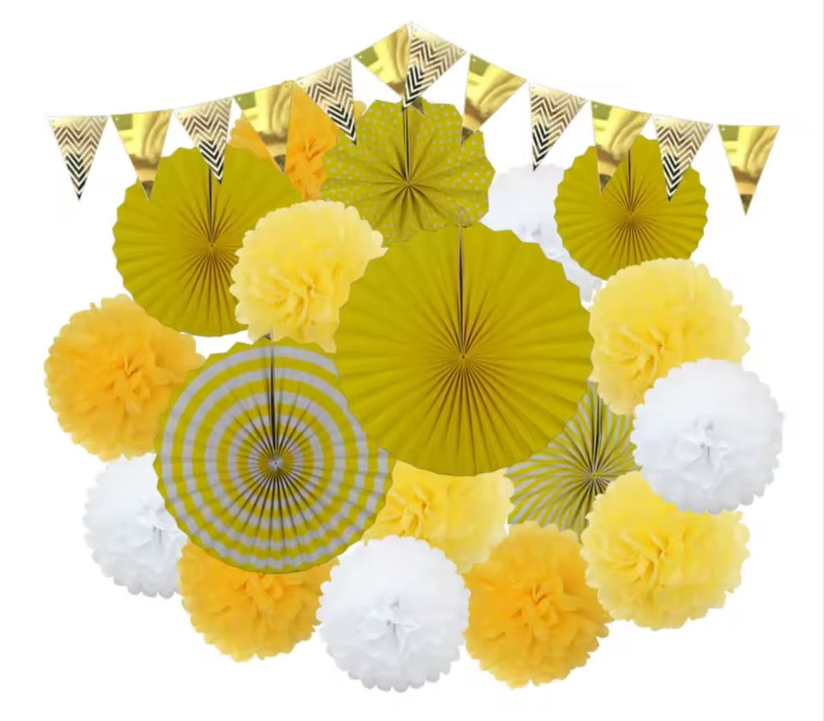 Mixed Size Paper Fan Tissue Pompom Party Decorations