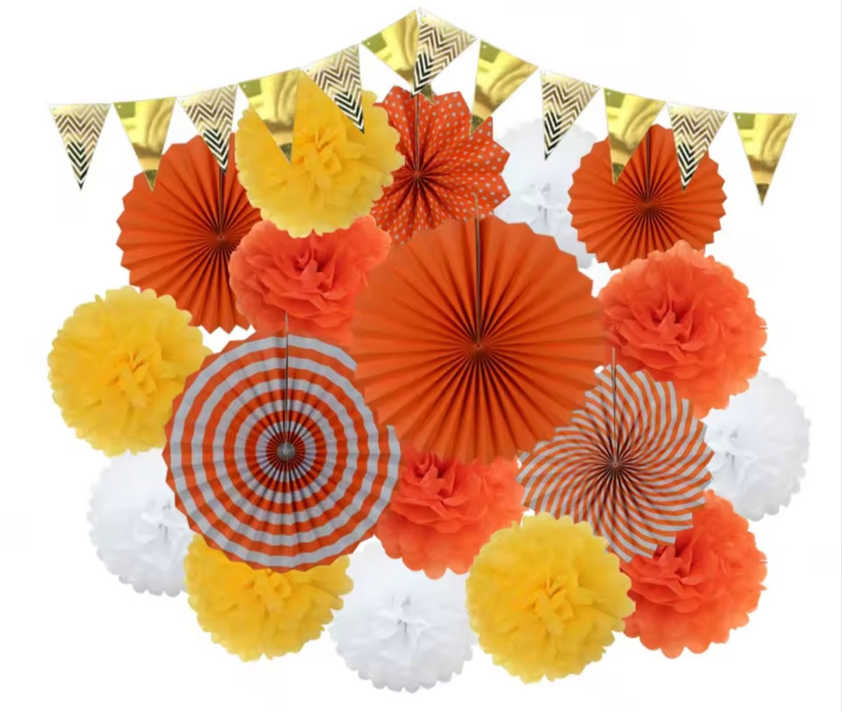 Mixed Size Paper Fan Tissue Pompom Party Decorations
