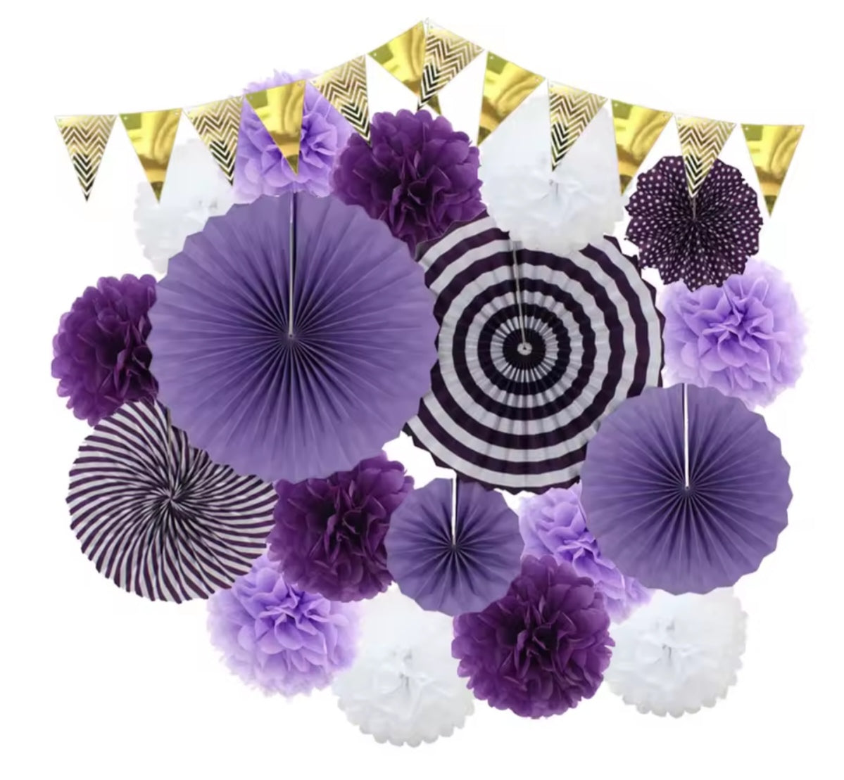 Mixed Size Paper Fan Tissue Pompom Party Decorations