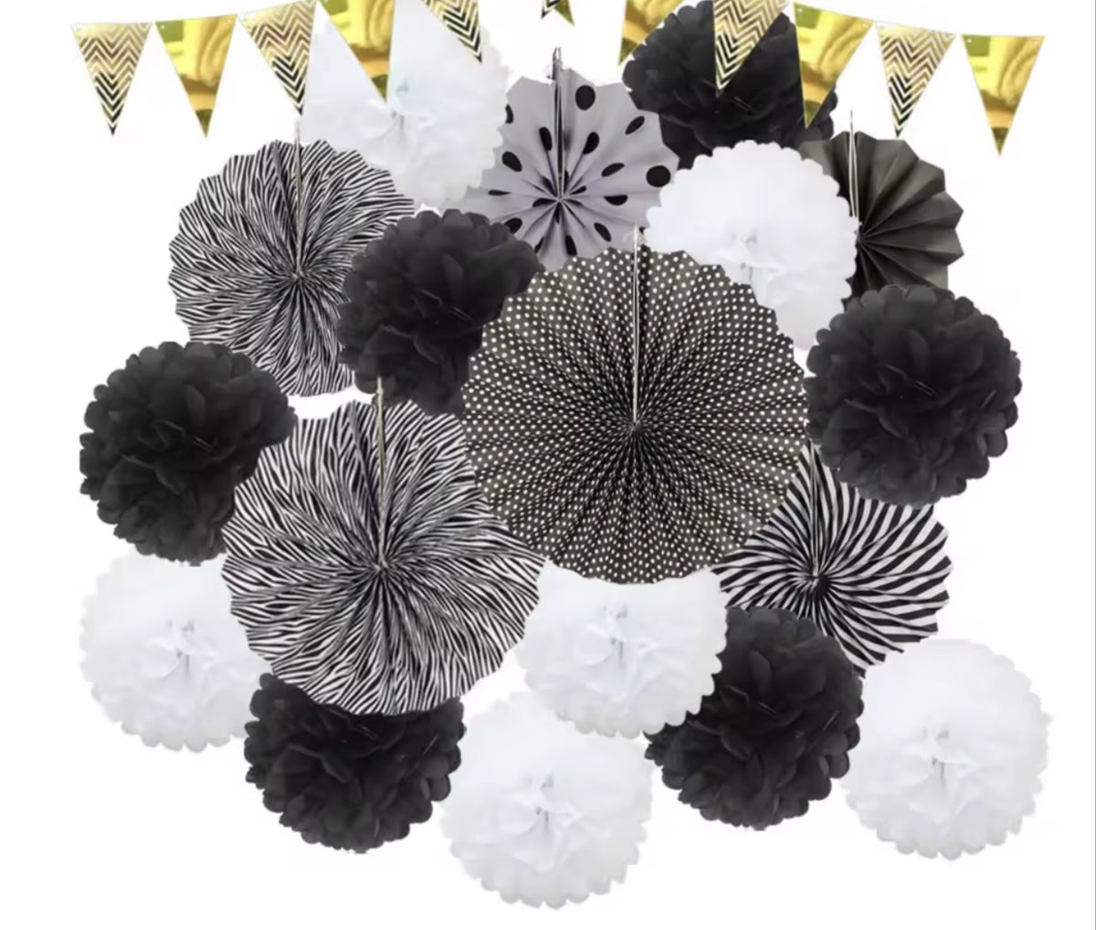 Mixed Size Paper Fan Tissue Pompom Party Decorations