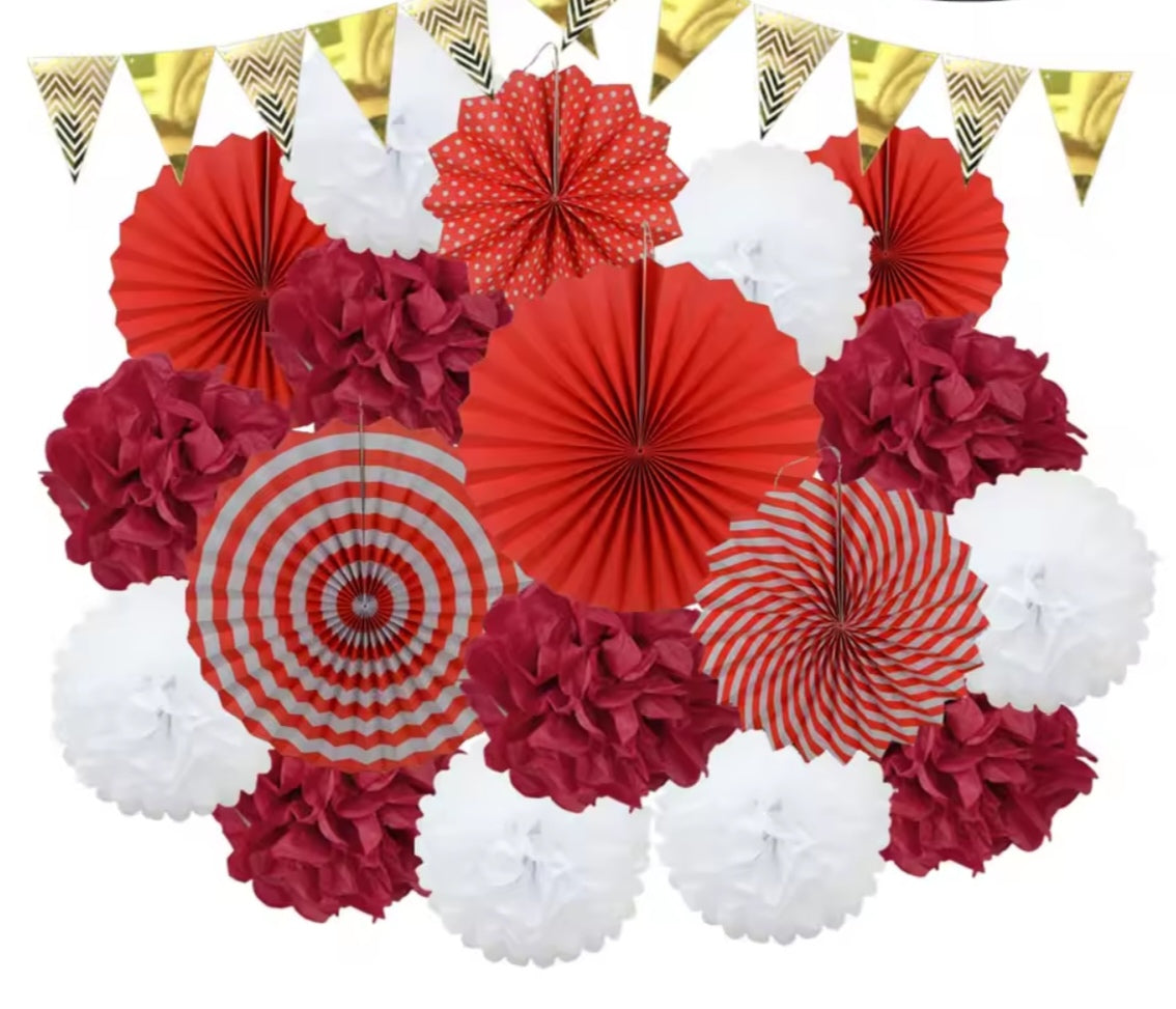 Mixed Size Paper Fan Tissue Pompom Party Decorations