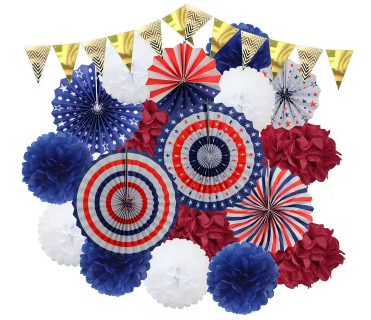 Mixed Size Paper Fan Tissue Pompom Party Decorations
