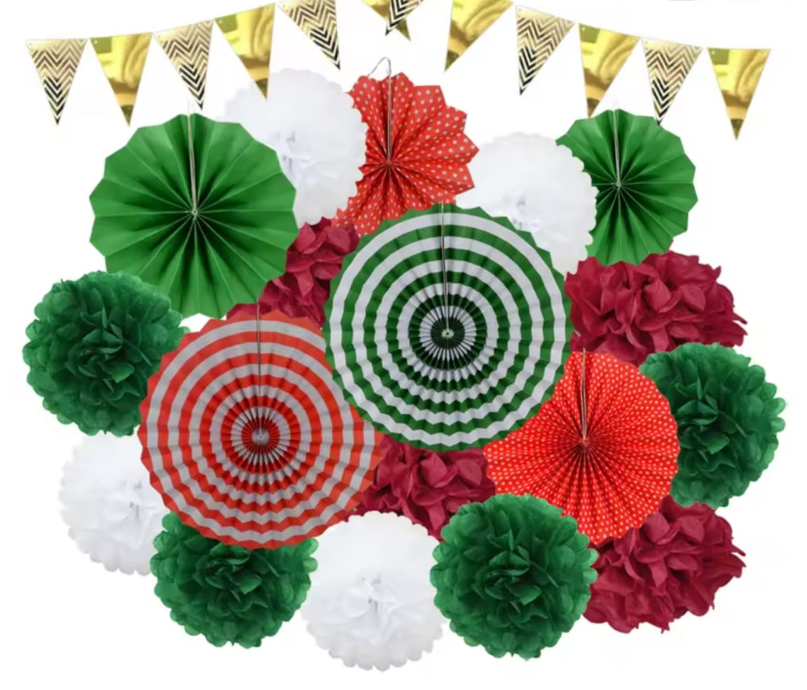 Mixed Size Paper Fan Tissue Pompom Party Decorations