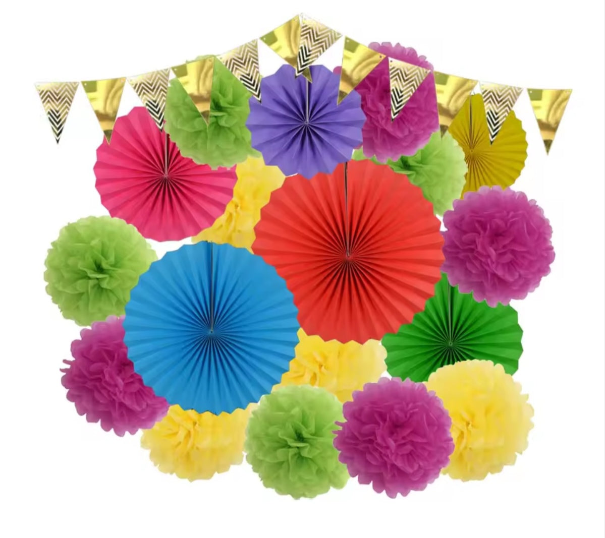 Mixed Size Paper Fan Tissue Pompom Party Decorations