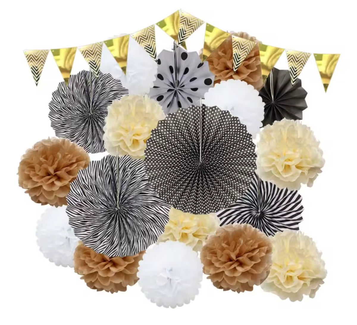Mixed Size Paper Fan Tissue Pompom Party Decorations