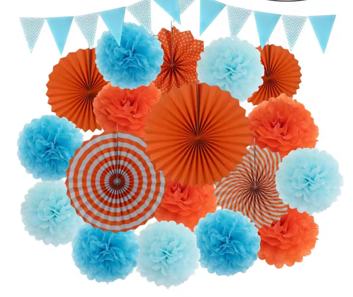 Mixed Size Paper Fan Tissue Pompom Party Decorations