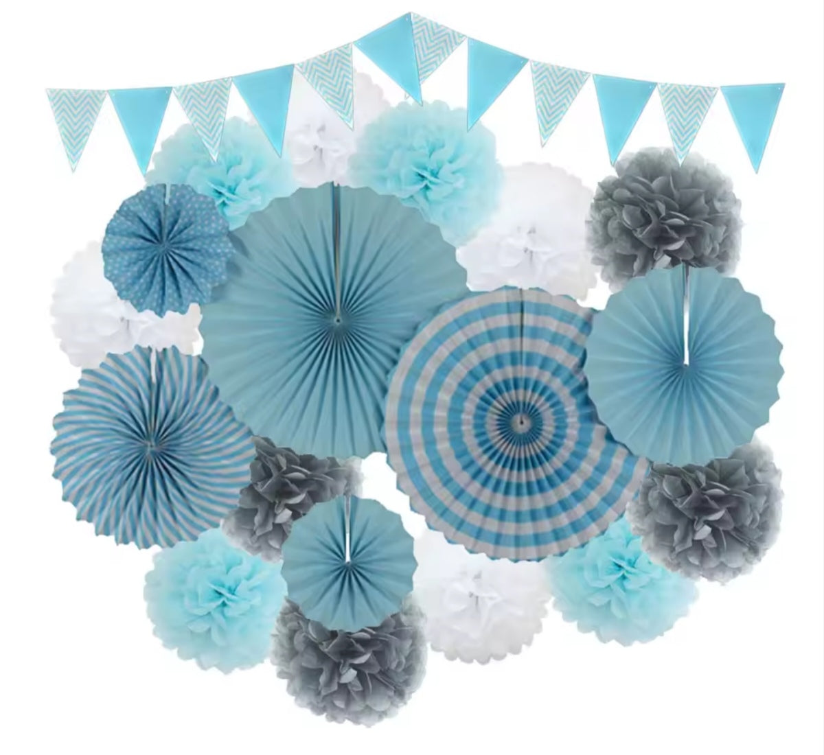 Mixed Size Paper Fan Tissue Pompom Party Decorations