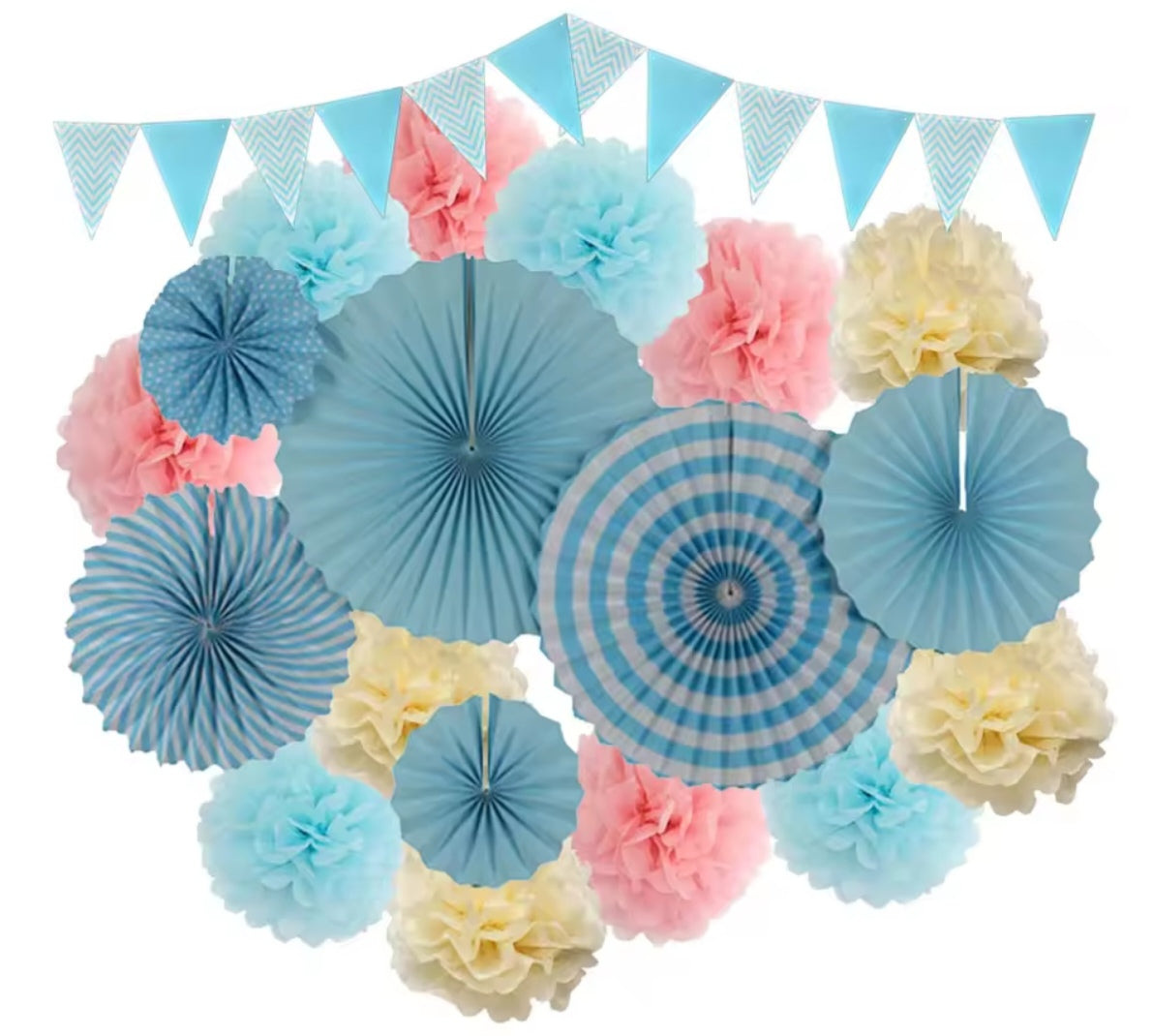 Mixed Size Paper Fan Tissue Pompom Party Decorations