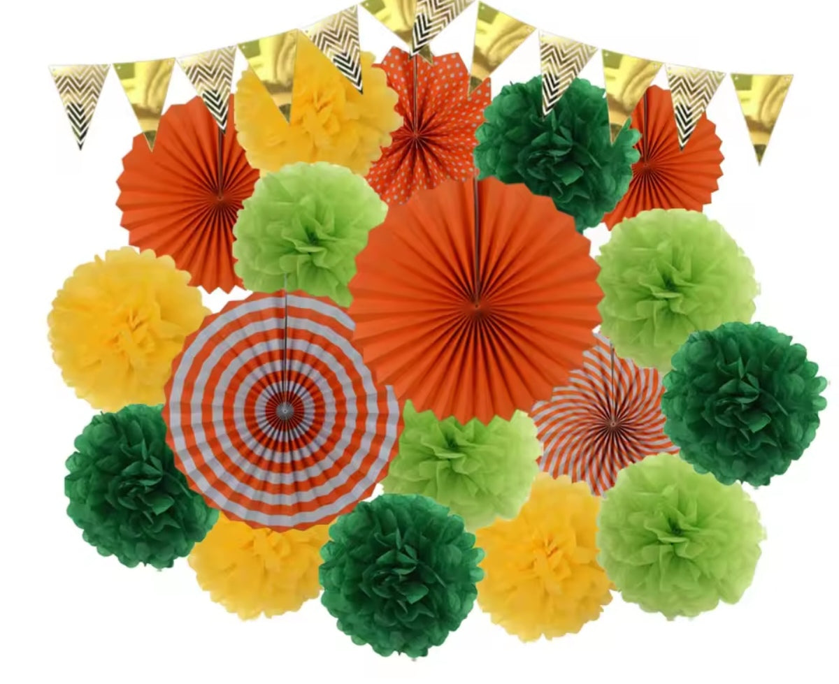 Mixed Size Paper Fan Tissue Pompom Party Decorations