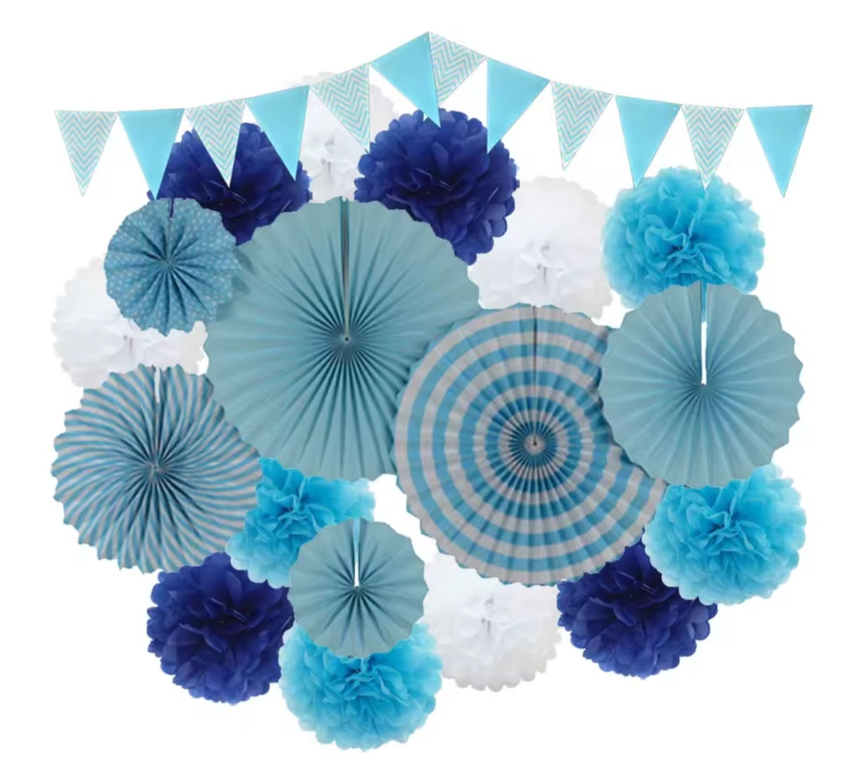 Mixed Size Paper Fan Tissue Pompom Party Decorations