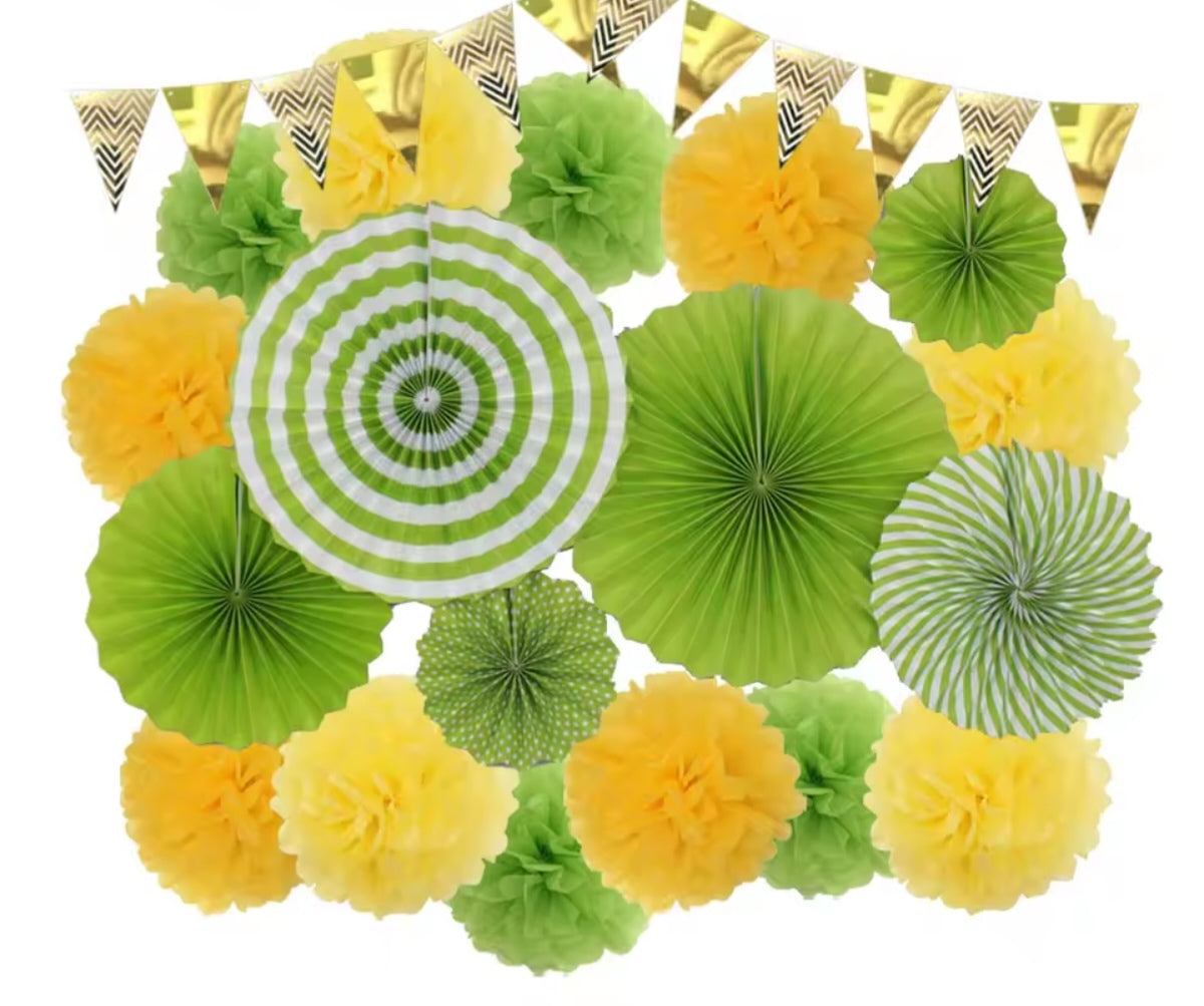 Mixed Size Paper Fan Tissue Pompom Party Decorations