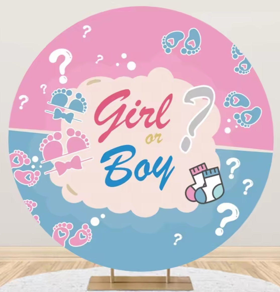 D 3ft(100cm)Poly Gender Reveal Boy Or Girl Round Backdrop Party Decor