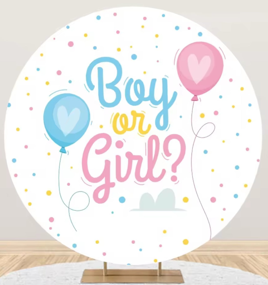 D 3ft(100cm)Poly Gender Reveal Boy Or Girl Round Backdrop Party Decor