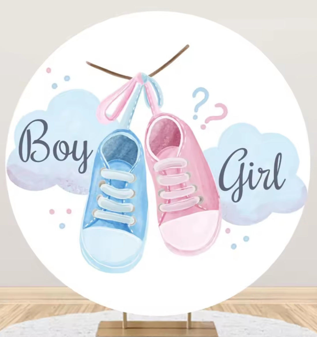 D 3ft(100cm)Poly Gender Reveal Boy Or Girl Round Backdrop Party Decor