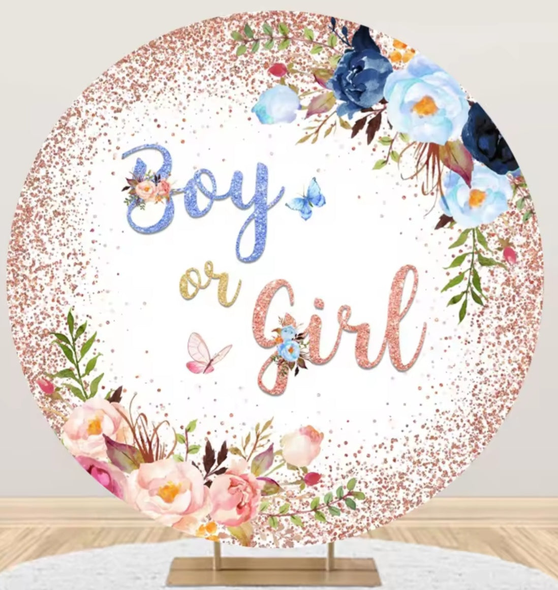D 3ft(100cm)Poly Gender Reveal Boy Or Girl Round Backdrop Party Decor