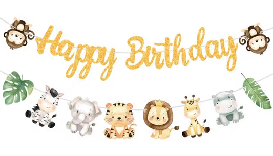 Animal Happy Birthday Banner Party Decorations