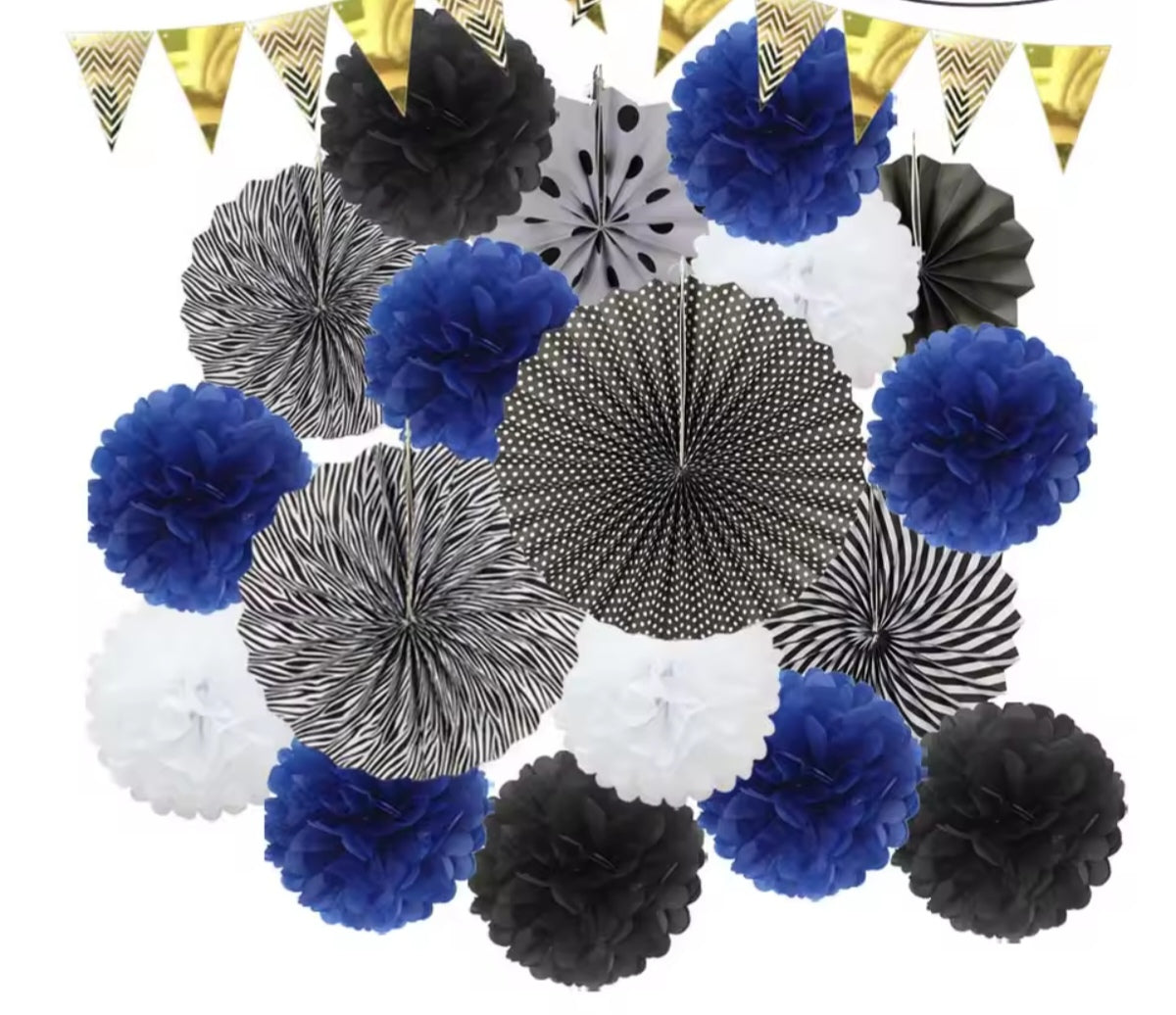 Mixed Size Paper Fan Tissue Pompom Party Decorations