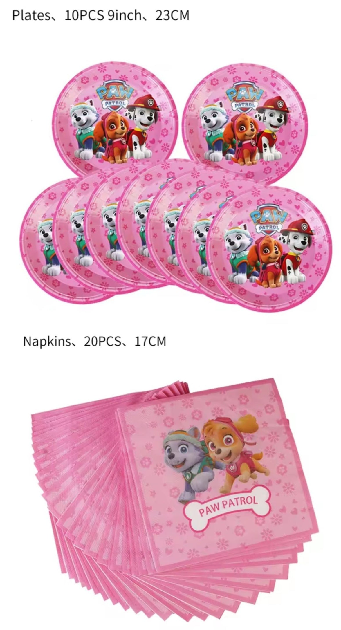 Paw Patrol Birthday Disposable Plates/Napkins for Girls Party